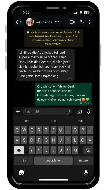 WhatsApp-Rückmeldung einer Mutter zum Leitfaden, 1 von 6