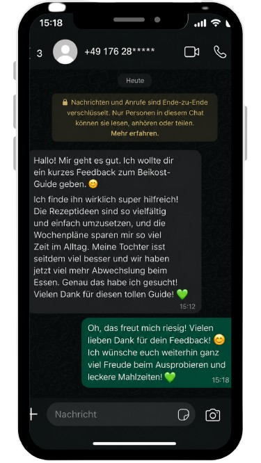 WhatsApp-Rückmeldung einer Mutter zum Leitfaden, 2 von 6