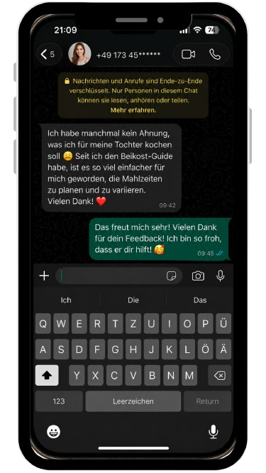 WhatsApp-Rückmeldung einer Mutter zum Leitfaden, 4 von 6